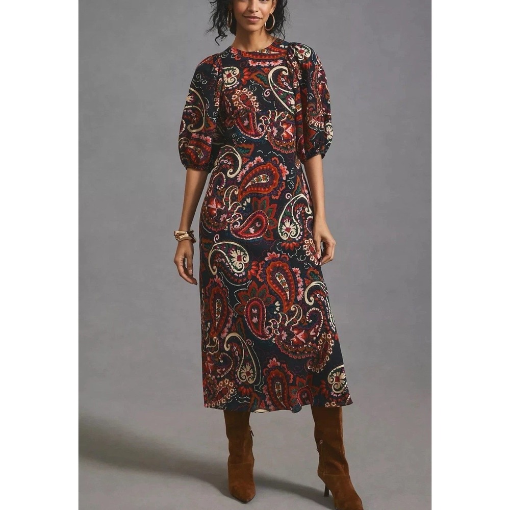 Anthropologie Kachel Paisley Puff Sleeve Maxi Dress Large Bohemain Cottagecore